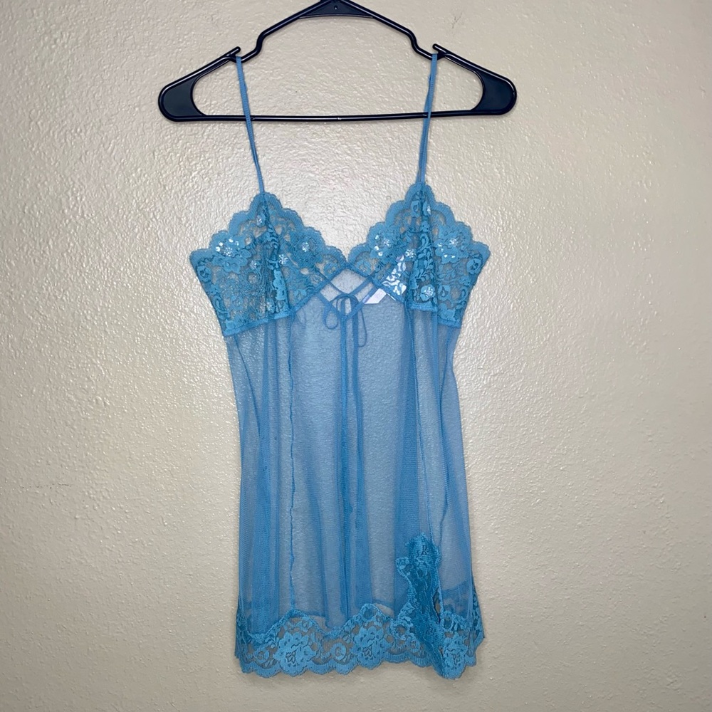 Victoria’s Secret Mesh Lace Babydoll Slip Chemise Lingerie Dress Embellished